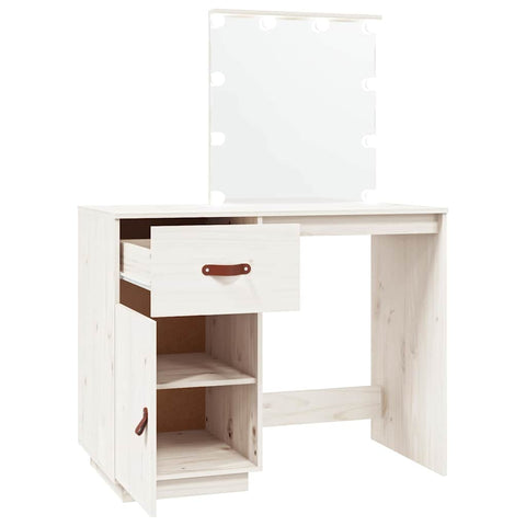 vidaXL Dressing Table with LED White 95x50x133.5 cm Solid Wood Pine