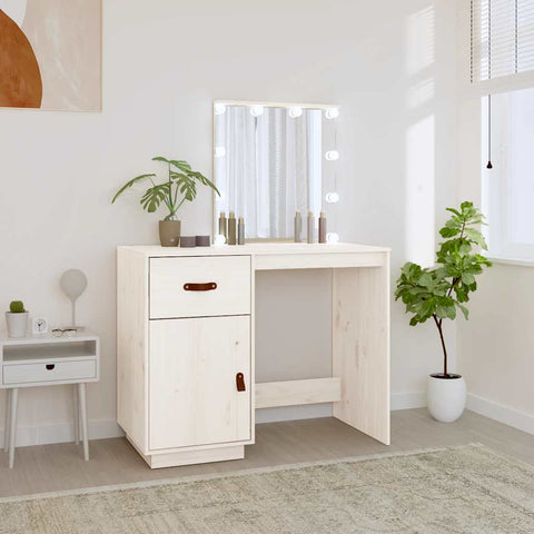 vidaXL Dressing Table with LED White 95x50x133.5 cm Solid Wood Pine