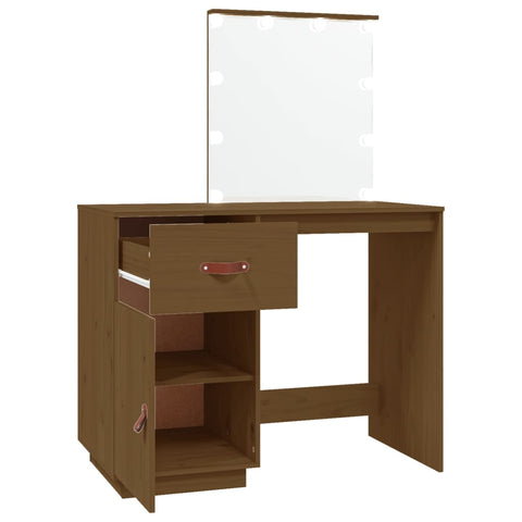 vidaXL Dressing Table with LED Honey Brown 95x50x133.5 cm Solid Wood Pine