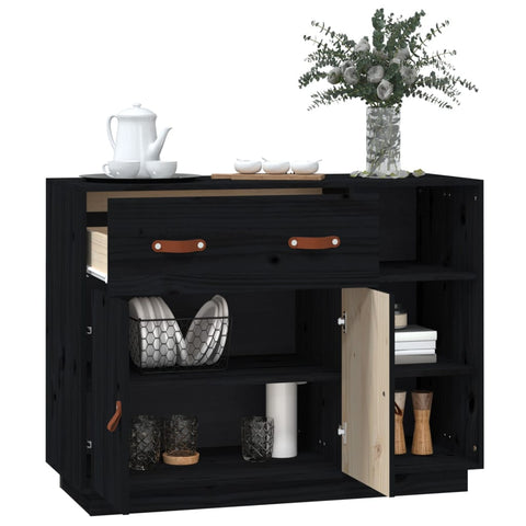 vidaXL Sideboard Black 98.5x40x75 cm Solid Wood Pine
