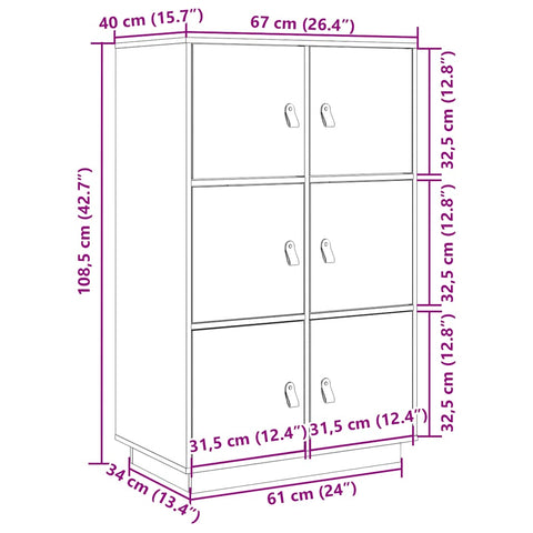 vidaXL Highboard 67x40x108.5 cm Solid Wood Pine