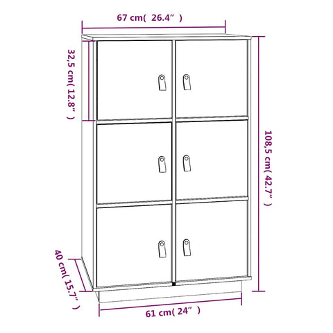 vidaXL Highboard Honey Brown 67x40x108.5 cm Solid Wood Pine