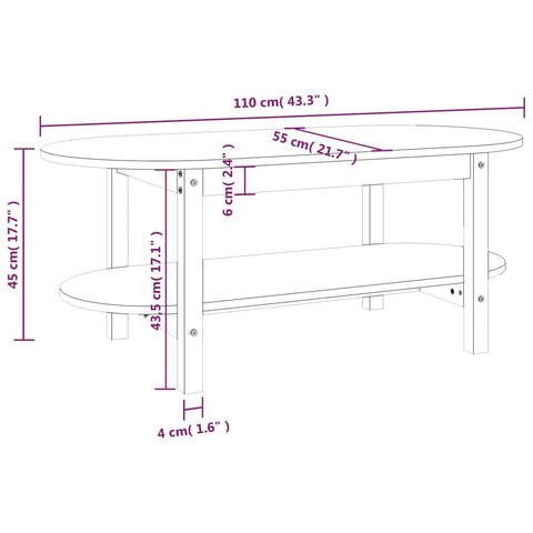 vidaXL Coffee Table 110x55x45 cm Solid Wood Pine