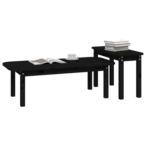 vidaXL 2 Piece Coffee Table Set Black Solid Wood Pine