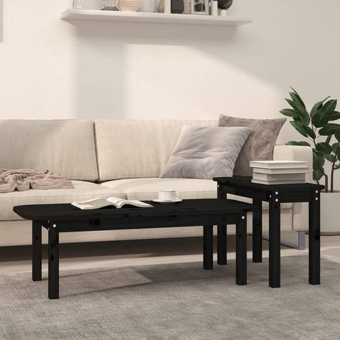 vidaXL 2 Piece Coffee Table Set Black Solid Wood Pine