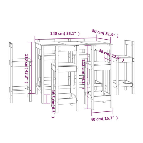 vidaXL 7 Piece Bar Set White Solid Wood Pine