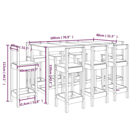 vidaXL 9 Piece Bar Set White Solid Wood Pine
