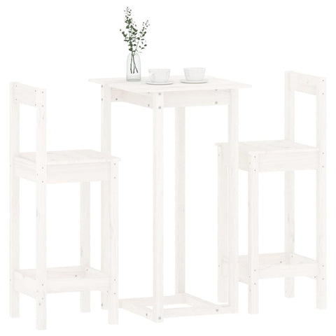vidaXL 3 Piece Bar Set White Solid Wood Pine