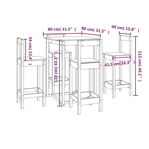 vidaXL 5 Piece Bar Set White Solid Wood Pine
