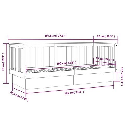 vidaXL Day Bed without Mattress Grey 75x190 cm Small Single Solid Wood Pine
