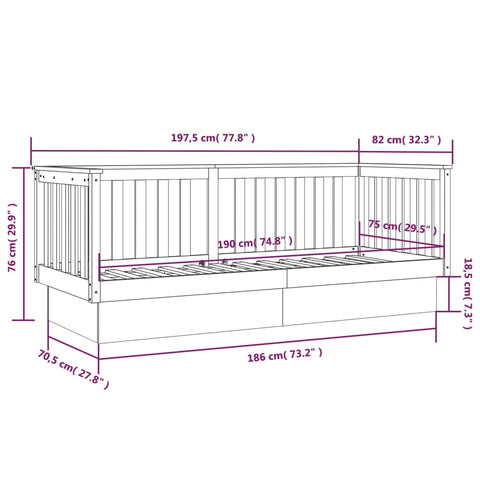 vidaXL Day Bed without Mattress Honey Brown 75x190 cm Small Single Solid Wood Pine