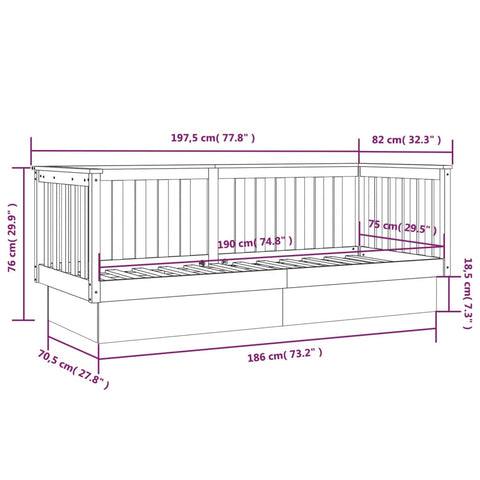 vidaXL Day Bed without Mattress Black 75x190 cm Small Single Solid Wood Pine