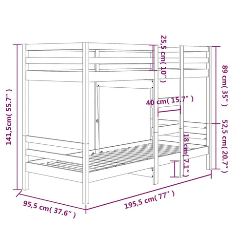 vidaXL Bunk Bed without Mattress 90x190 cm Single Solid Wood Pine