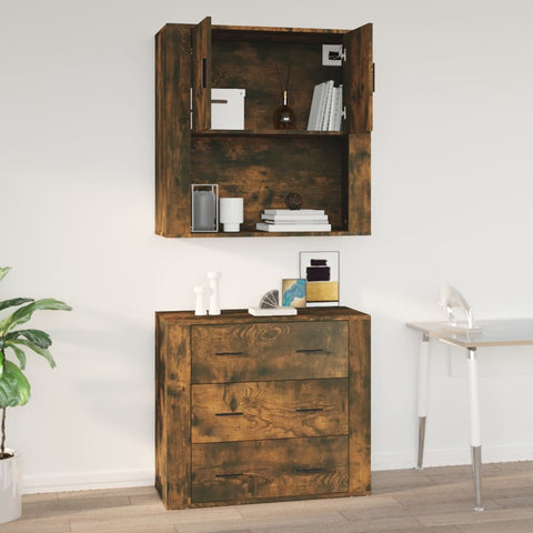 vidaXL Wall Cabinet Smoked Oak 80x33x80 cm Engineered Wood