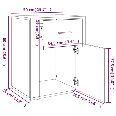 vidaXL Bedside Cabinet Sonoma Oak 50x36x60 cm Engineered Wood