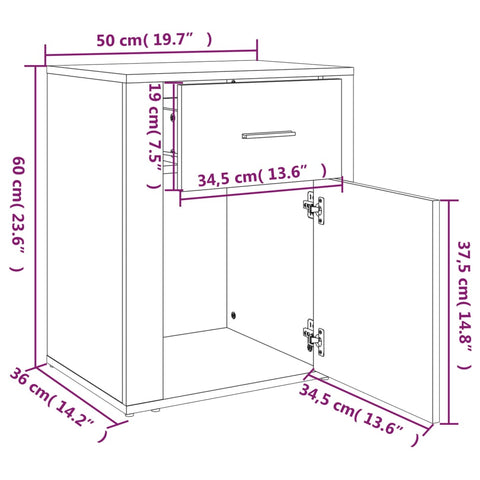 vidaXL Bedside Cabinet Grey Sonoma 50x36x60 cm Engineered Wood