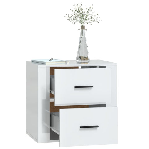 vidaXL Wall-mounted Bedside Cabinet High Gloss White 50x36x47 cm