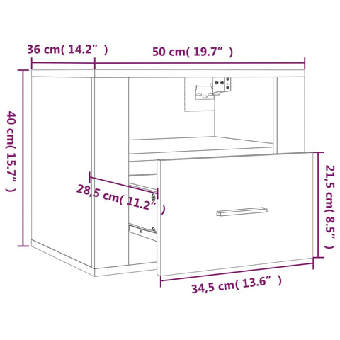 vidaXL Wall-mounted Bedside Cabinets 2 pcs Black 50x36x40 cm
