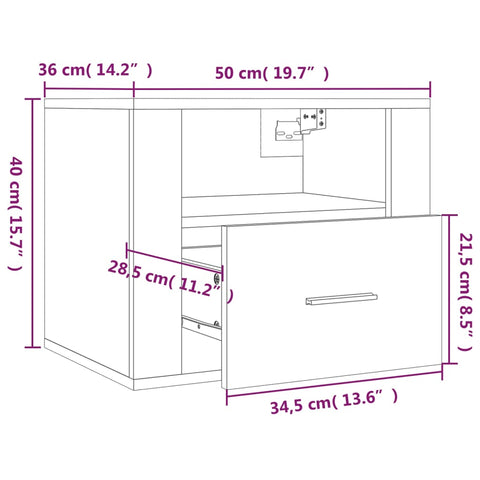 vidaXL Wall-mounted Bedside Cabinet Concrete Grey 50x36x40 cm