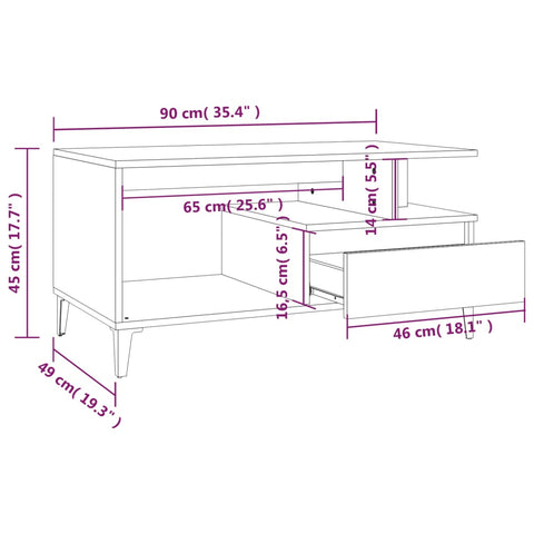 vidaXL Coffee Table Sonoma Oak 90x49x45 cm Engineered Wood