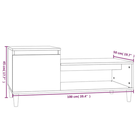 vidaXL Coffee Table Grey Sonoma 100x50x45 cm Engineered Wood