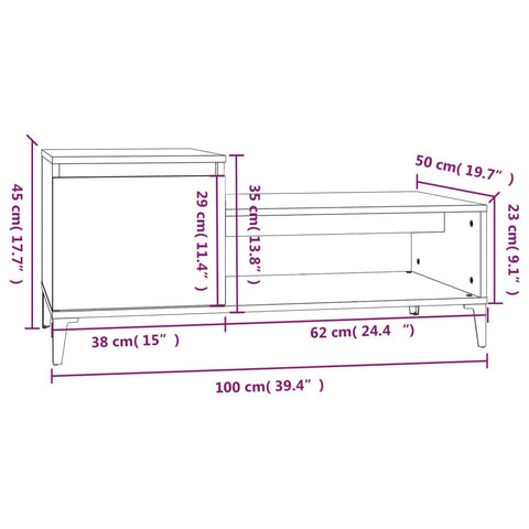 vidaXL Coffee Table Black 100x50x45 cm Engineered Wood