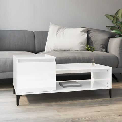 vidaXL Coffee Table High Gloss White 100x50x45 cm Engineered Wood