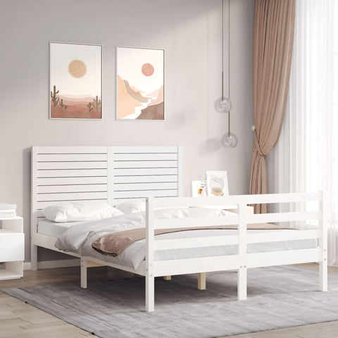 vidaXL Bed Frame without Mattress White Double Solid Wood