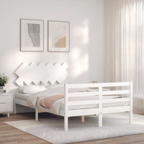 vidaXL Bed Frame without Mattress White Double Solid Wood