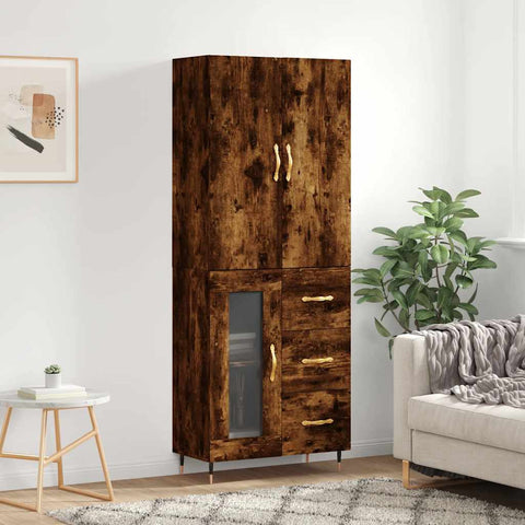 vidaXL Highboard Smoked Oak 69.5x34x180 cm Engineered Wood
