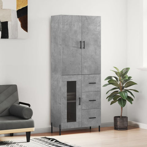 vidaXL Highboard Concrete Grey 69.5x34x180 cm Engineered Wood
