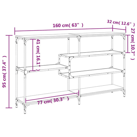 vidaXL Console Table Grey Sonoma 160x32x95 cm Engineered Wood