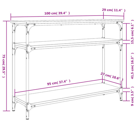 vidaXL Console Table Smoked Oak 100x29x75 cm Engineered Wood
