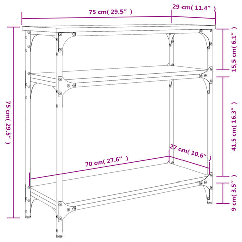 vidaXL Console Table Sonoma Oak 75x29x75 cm Engineered Wood