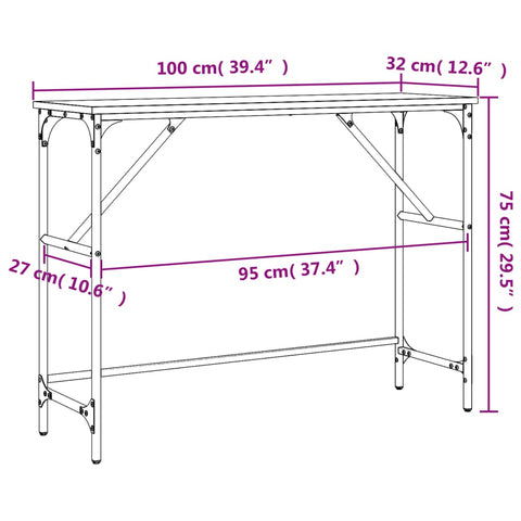vidaXL Console Table Grey Sonoma 100x32x75 cm Engineered Wood
