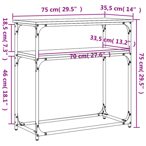 vidaXL Console Table Smoked Oak 75x35.5x75 cm Engineered Wood