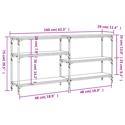vidaXL Console Table Grey Sonoma 160x29x75 cm Engineered Wood