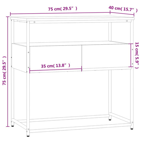 vidaXL Console Table Sonoma Oak 75x40x75 cm Engineered Wood