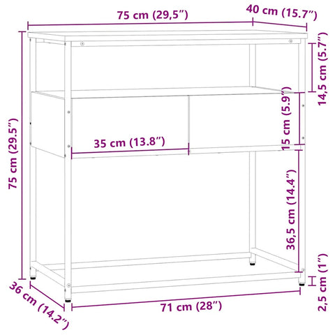 vidaXL Console Table Smoked Oak 75x40x75 cm Engineered Wood