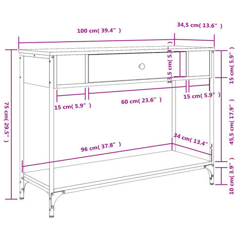 vidaXL Console Table Smoked Oak 100x34.5x75 cm Engineered Wood