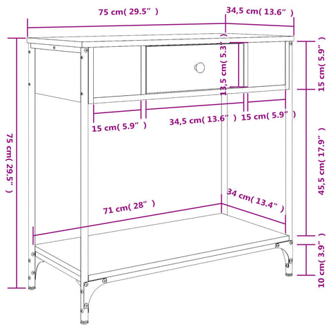 vidaXL Console Table Brown Oak 75x34.5x75 cm Engineered Wood