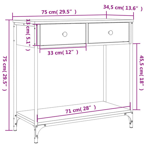 vidaXL Console Table Grey Sonoma 75x34.5x75 cm Engineered Wood
