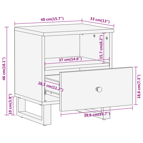 vidaXL Bedside Cabinet Brown and Black Solid Wood Mango