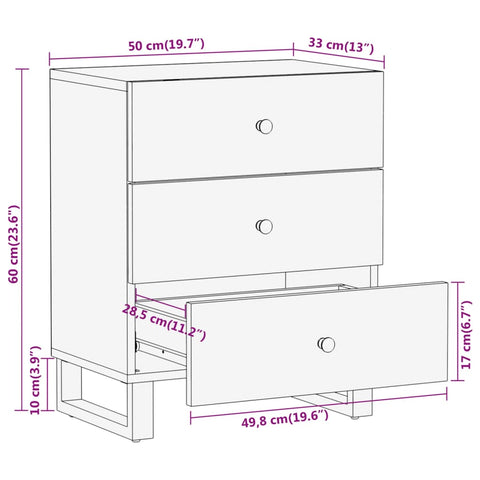 vidaXL Bedside Cabinet Brown and Black 50x33x60 cm Solid Wood Mango