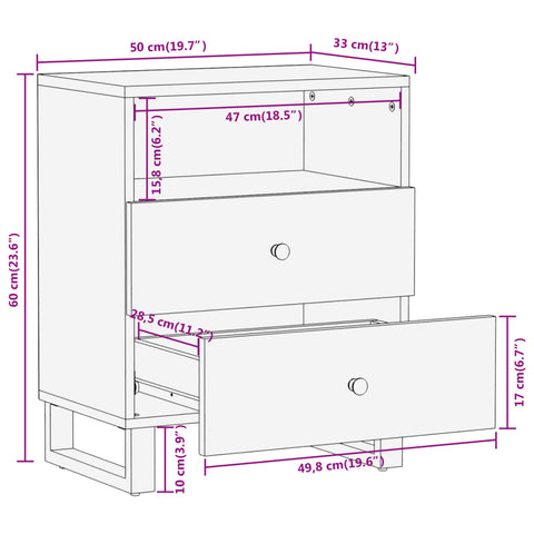 vidaXL Bedside Cabinet Brown and Black 50x33x60 cm Solid Wood Mango