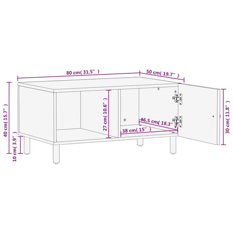 vidaXL Coffee Table Black 80x50x40 cm Solid Wood Mango
