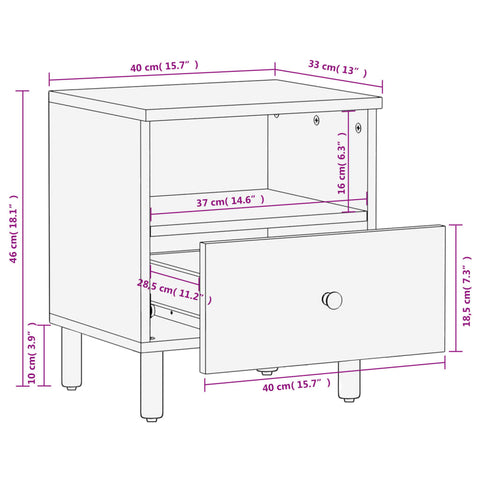 vidaXL Bedside Cabinet Black 40x33x46 cm Solid Wood Mango