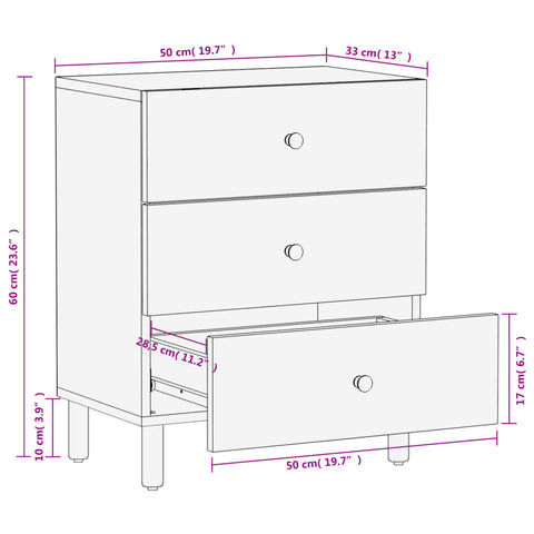 vidaXL Bedside Cabinet Black 50x33x60 cm Solid Wood Mango