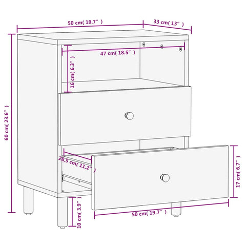 vidaXL Bedside Cabinet Black 50x33x60 cm Solid Wood Mango