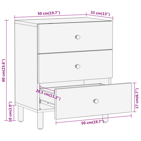 vidaXL Bedside Cabinet 50x33x60 cm Solid Wood Mango